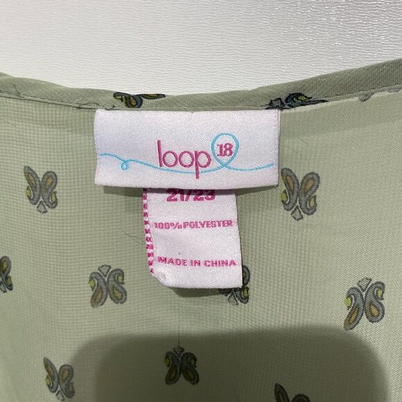 Loop 18 Women's Green Paisley Sheer Tie Waist Button Front Blouse Size 21/23 - Picture 6 of 8